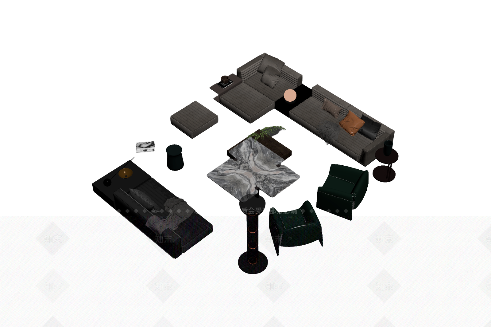 现代客厅组合家具3D模型下载【ID:1205545044】