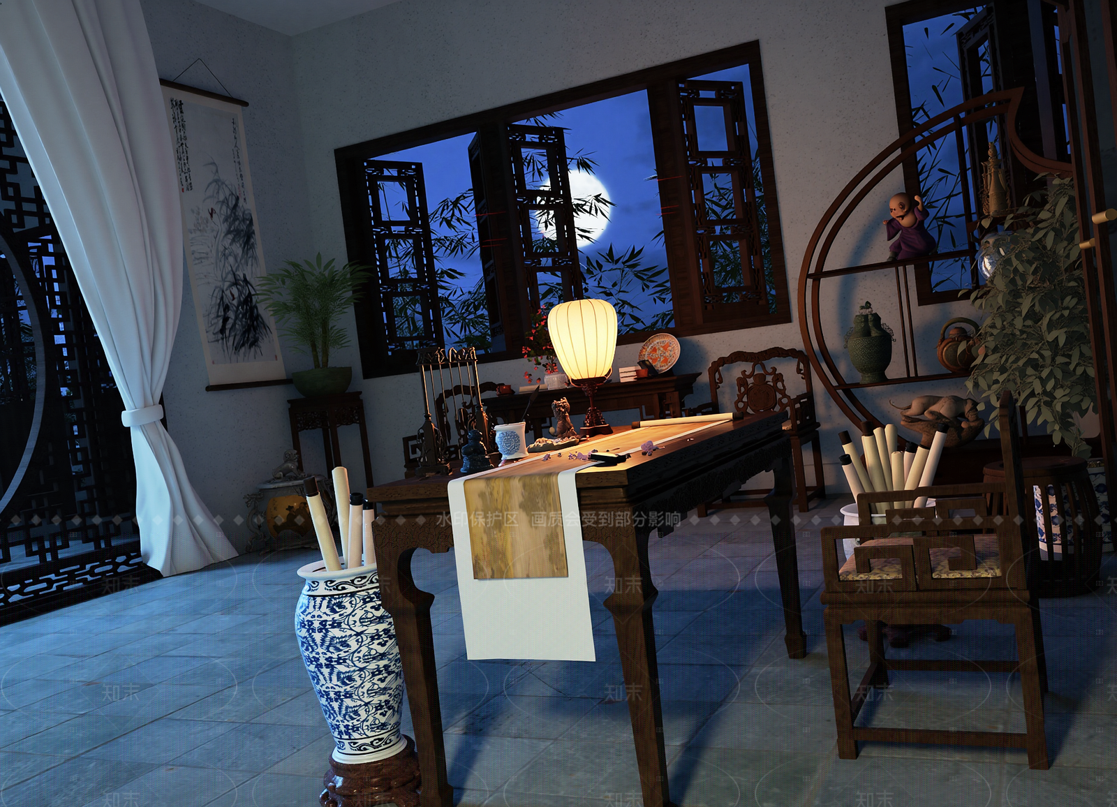 中式宋式书房3D模型下载【ID:1214558610】