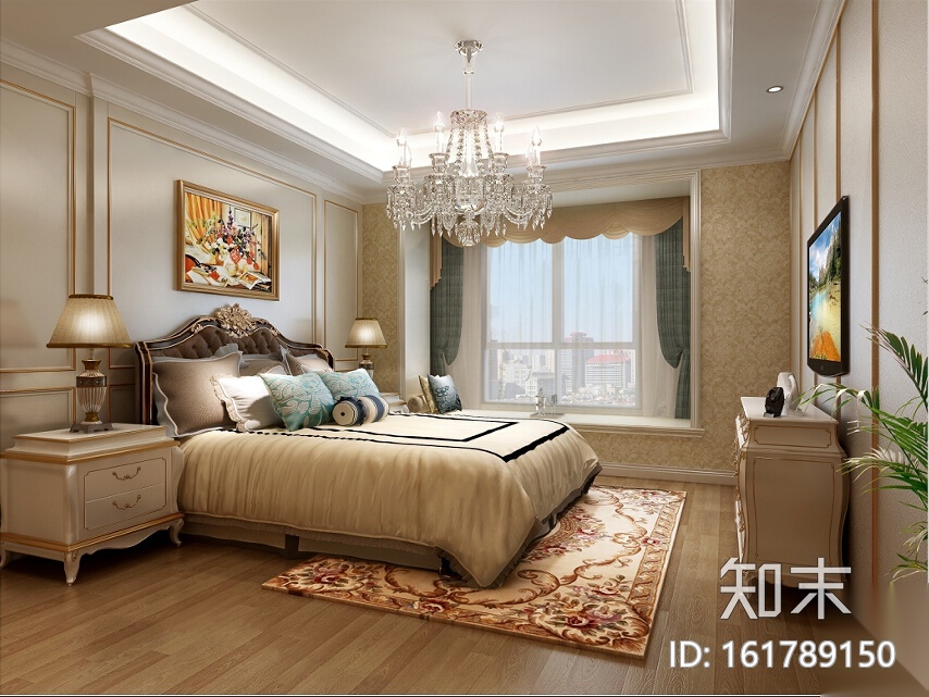 [上海]简欧新古典三居室设计施工图（含效果图）cad施工图下载【ID:161789150】