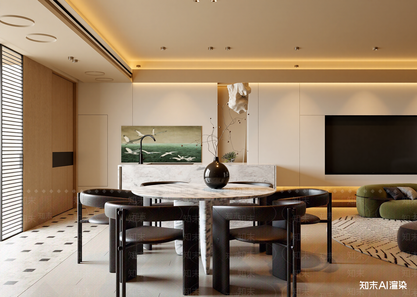 现代客餐厅3D模型下载【ID:1215132433】