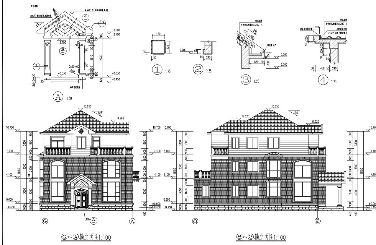 三层独栋别墅建筑设计框架结构（包含效果图+CAD）施工图下载【ID:167245115】