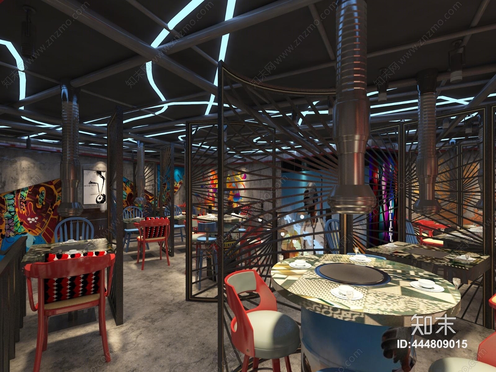 工业风网红烤肉店室内3D模型下载【ID:444809015】
