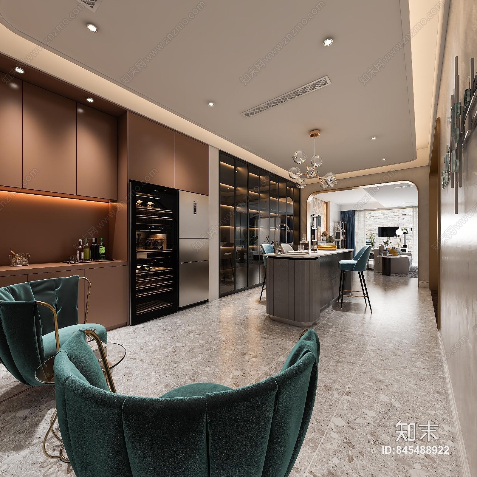 现代轻奢茶水间3D模型下载【ID:845488922】_知末3d模型网