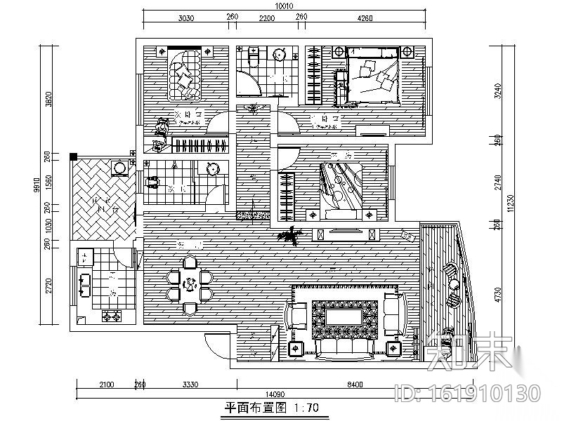 现代三居装修图（含效果）cad施工图下载【ID:161910130】