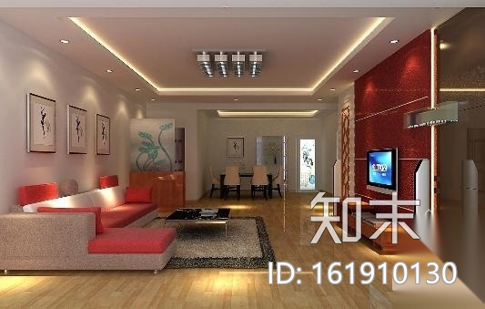 现代三居装修图（含效果）cad施工图下载【ID:161910130】