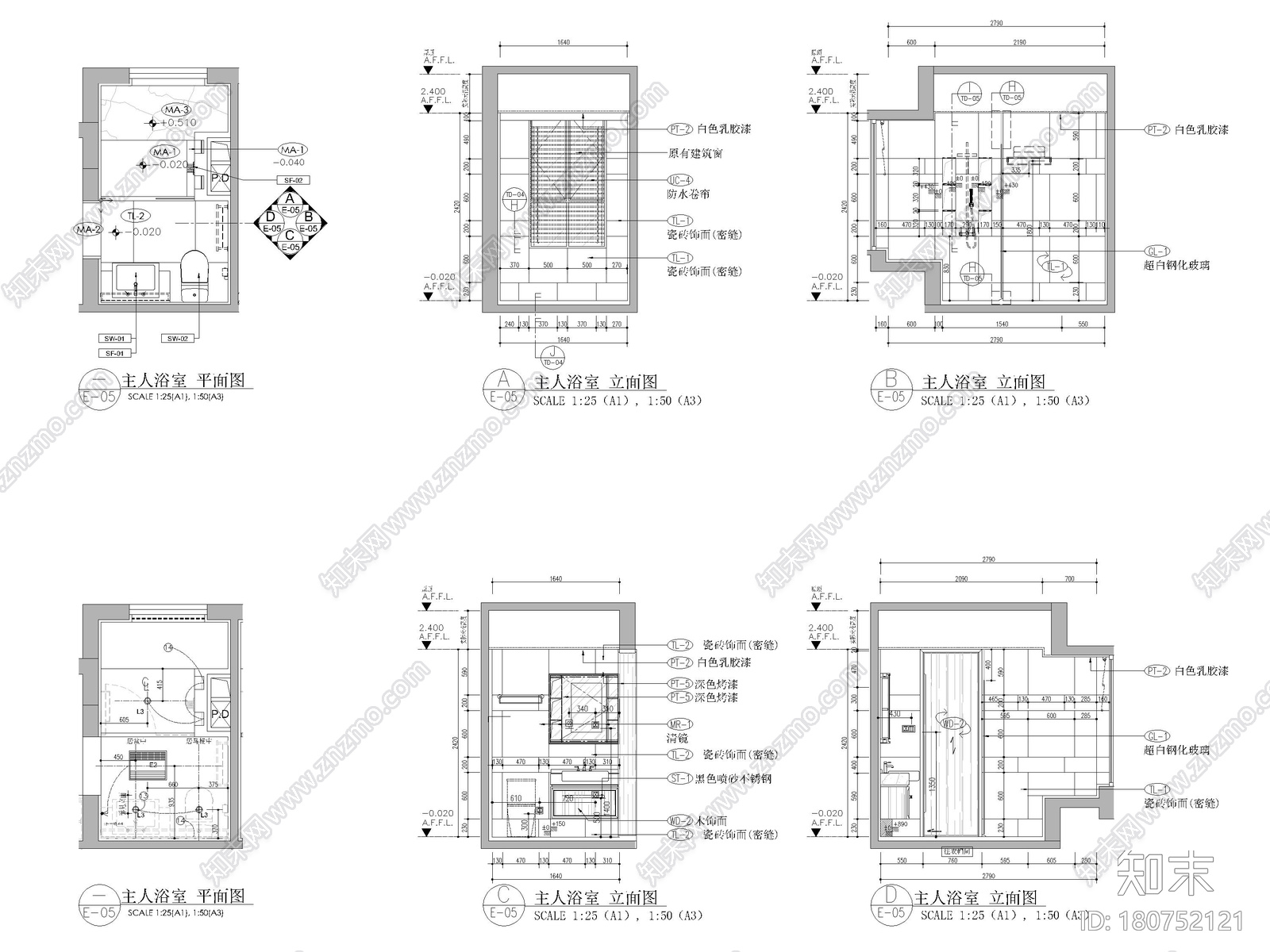 [杭州]路劲125㎡三居家装样板房装修施工图施工图下载【ID:180752121】