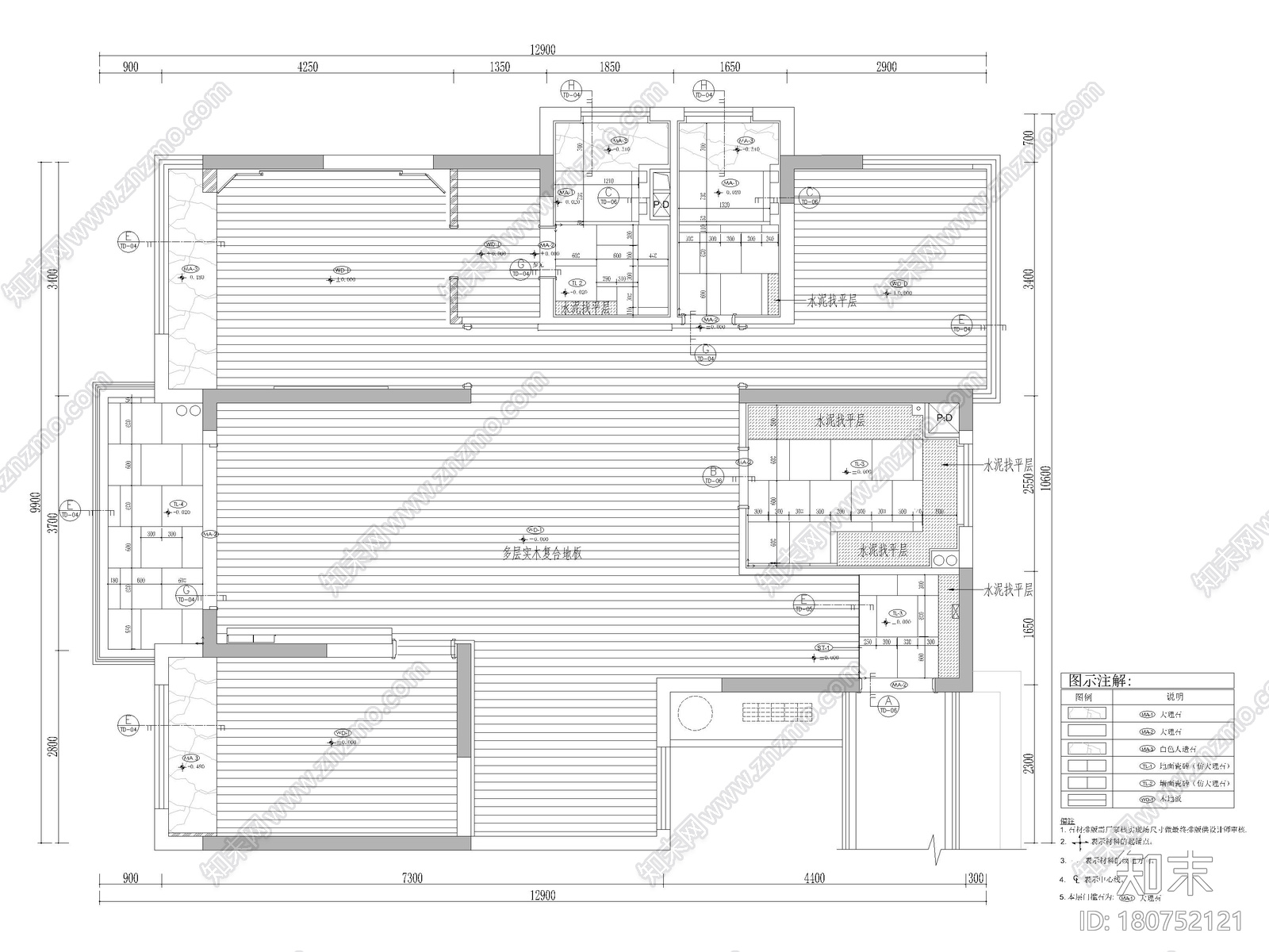 [杭州]路劲125㎡三居家装样板房装修施工图施工图下载【ID:180752121】