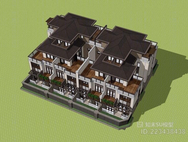 现代联排别墅SU模型下载【ID:223438438】