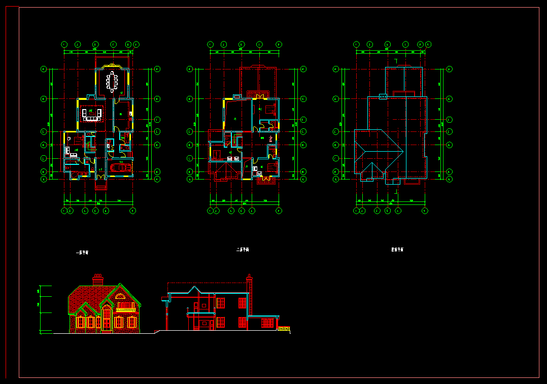 高度4.95米欧式小风格建筑别墅设计（包含CAD）cad施工图下载【ID:165154178】