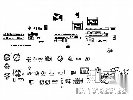 中式古典家具平立面CAD模块施工图下载【ID:161826122】