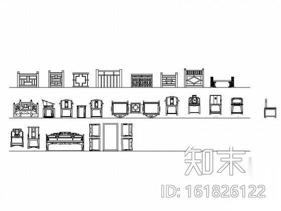 中式古典家具平立面CAD模块施工图下载【ID:161826122】