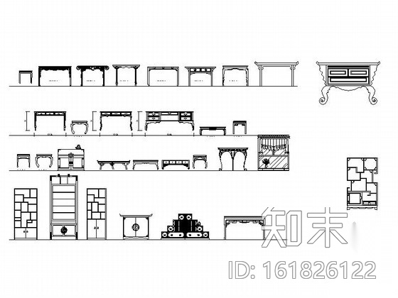 中式古典家具平立面CAD模块施工图下载【ID:161826122】