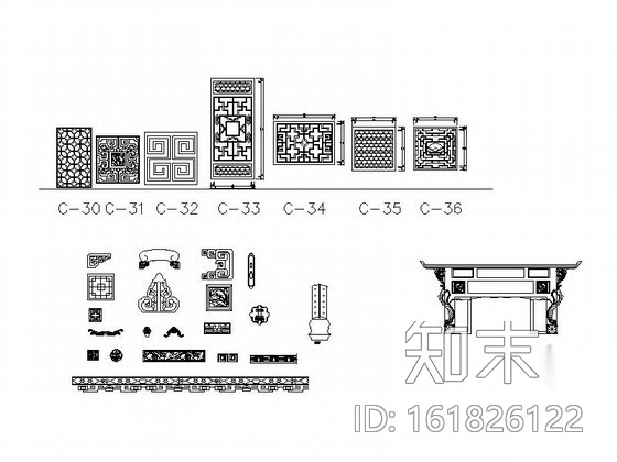 中式古典家具平立面CAD模块施工图下载【ID:161826122】