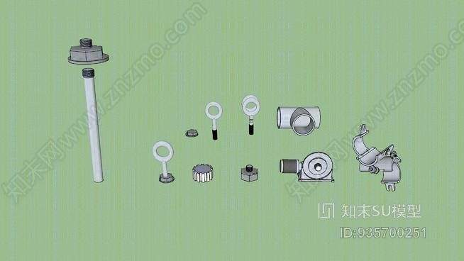 螺母、螺栓、五金件和齿轮电机SU模型下载【ID:935700251】