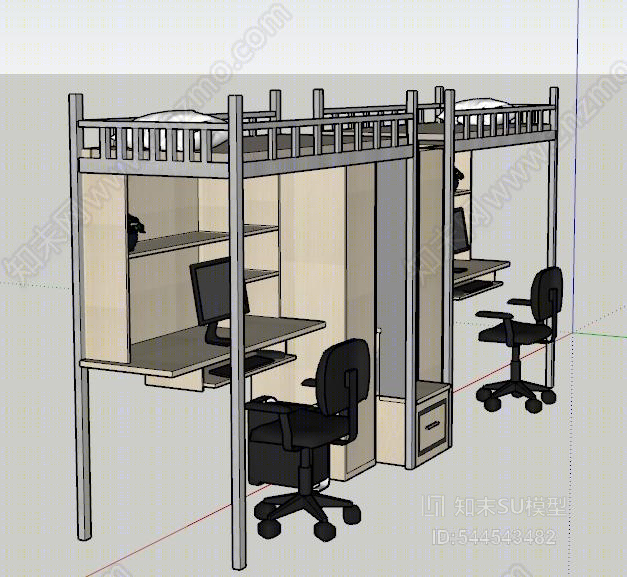 现代学校上床下桌SU模型下载【ID:544543482】