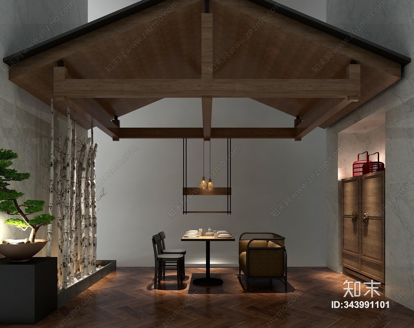 新中式茶餐厅3D模型下载【ID:343991101】