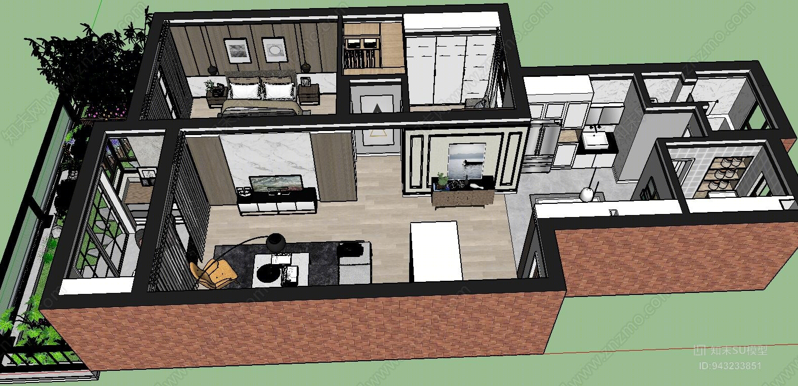现代风格室内设计SU模型下载【ID:943233851】