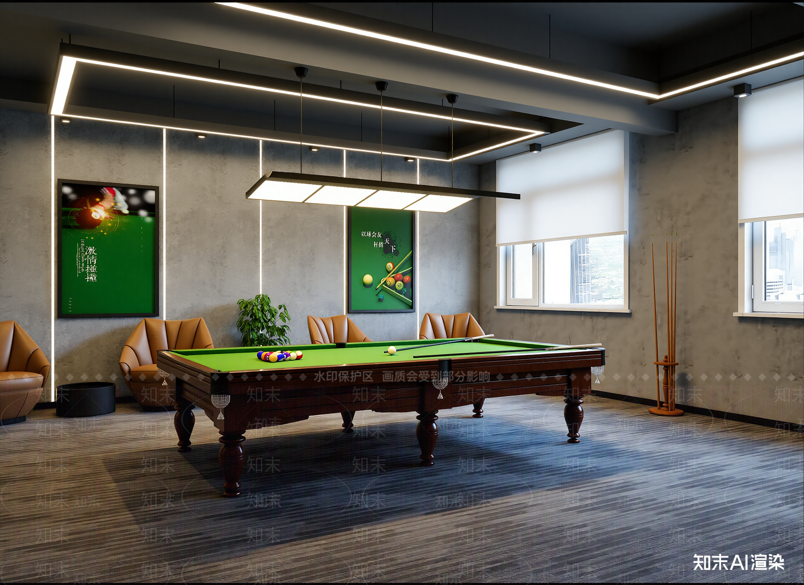 工业风台球室3D模型下载【ID:1214298585】