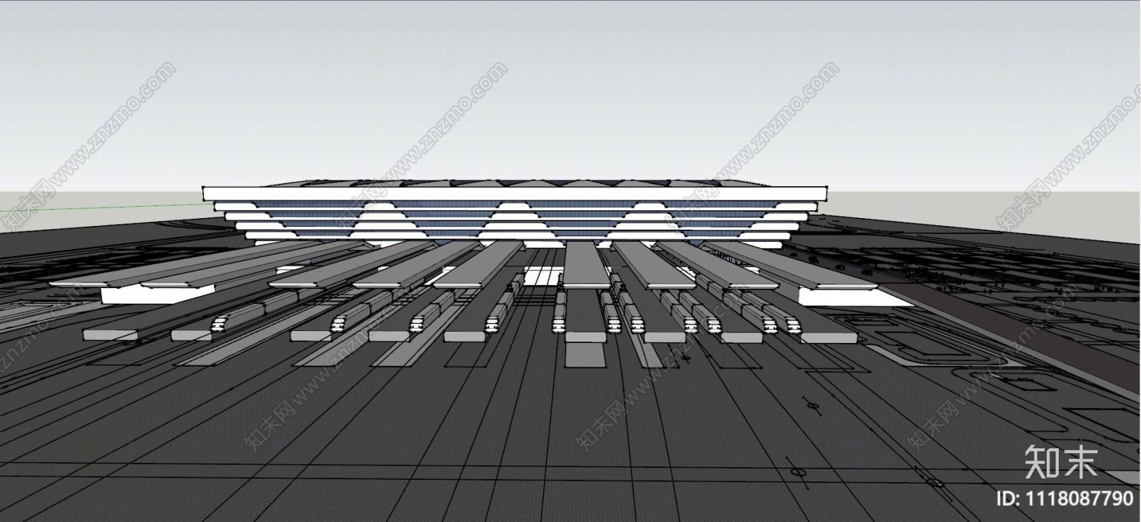 现代火车站SU模型下载【ID:1118087790】