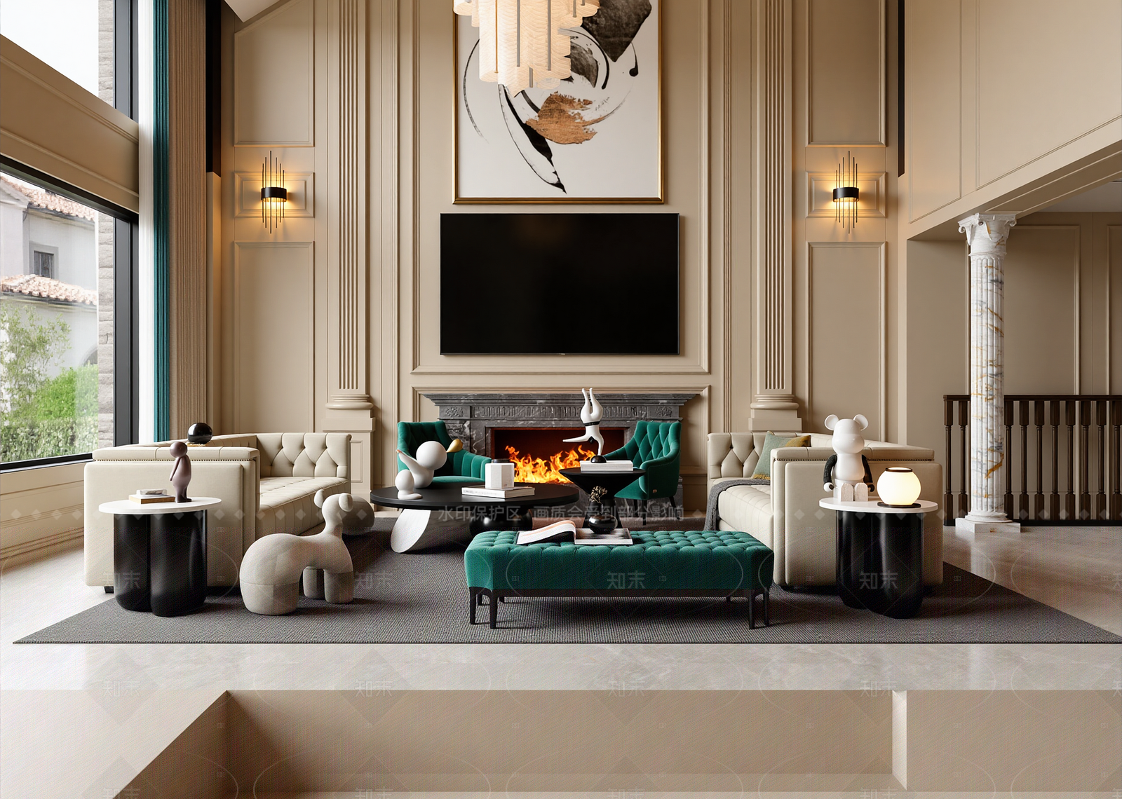 简欧挑空客厅3D模型下载【ID:1214634287】