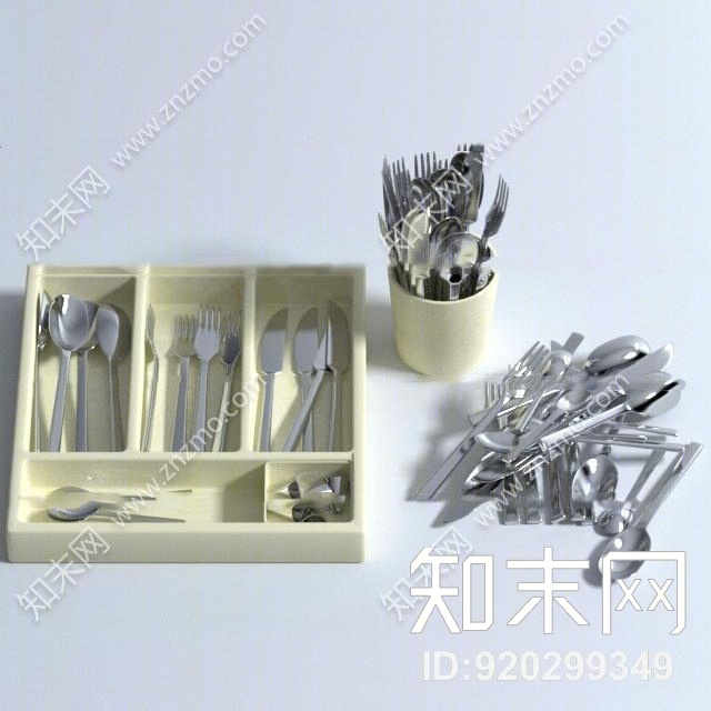现代不锈钢刀叉3D模型下载【ID:920299349】