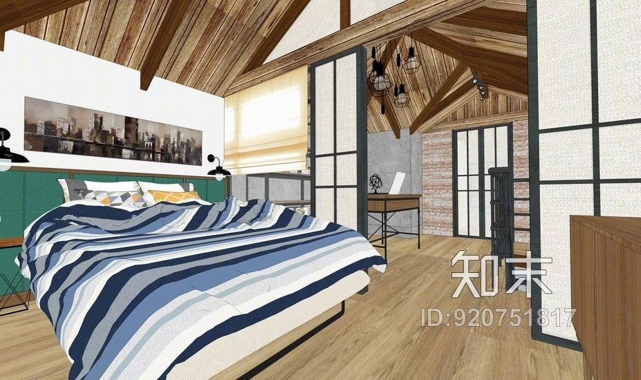 现代工业风复式公寓室内设计SU模型下载【ID:920751817】
