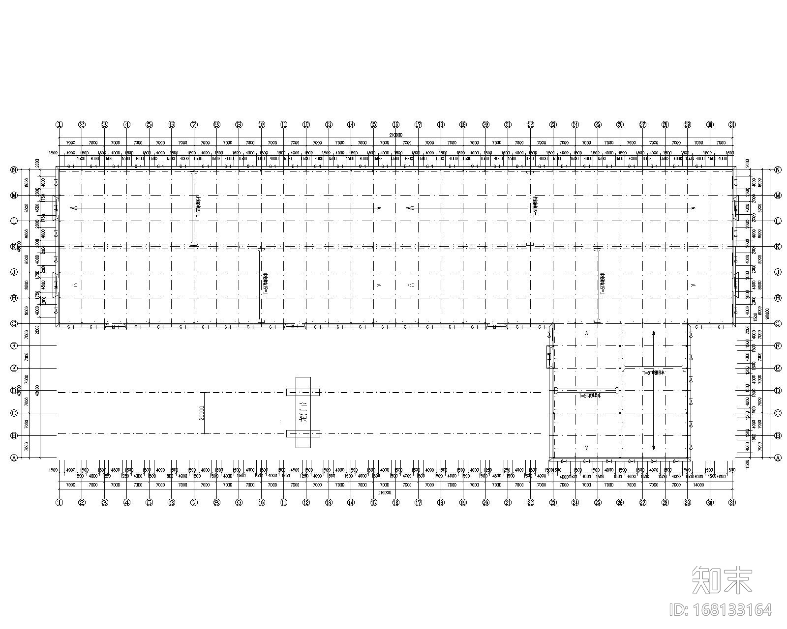 钢结构厂房L型布置带吊车钢结构施工图CAD施工图下载【ID:168133164】