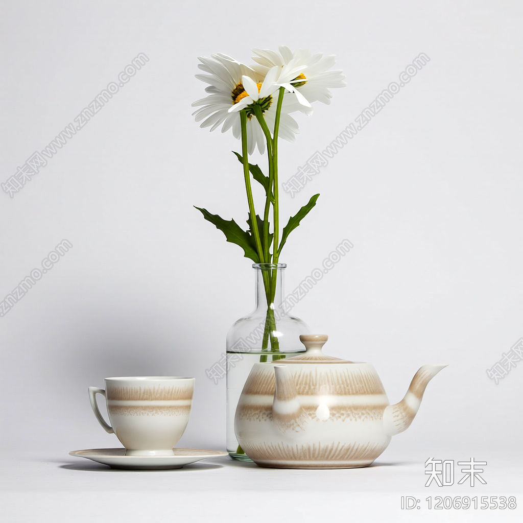茶具花瓶组合装饰3D模型下载【ID:1206915538】