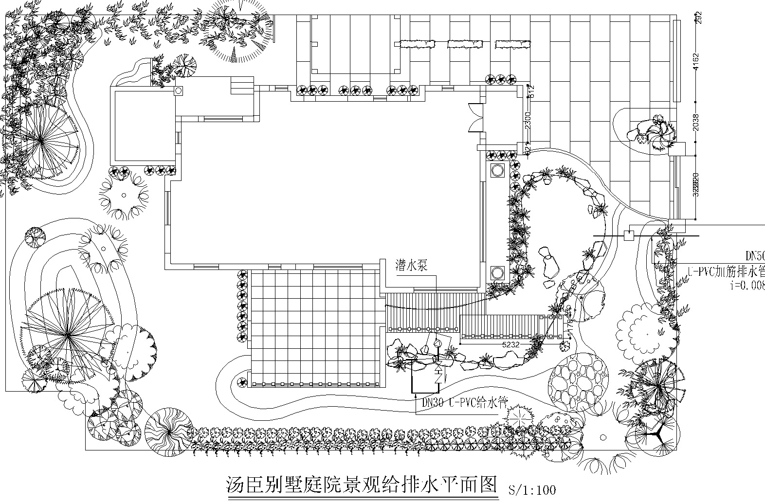 汤臣别墅庭院景观设计cad施工图施工图下载