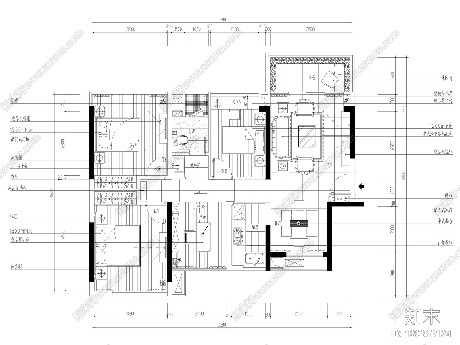 [深圳]嘉葆润92㎡三居现代家装样板房施工图施工图下载【ID:180363124】