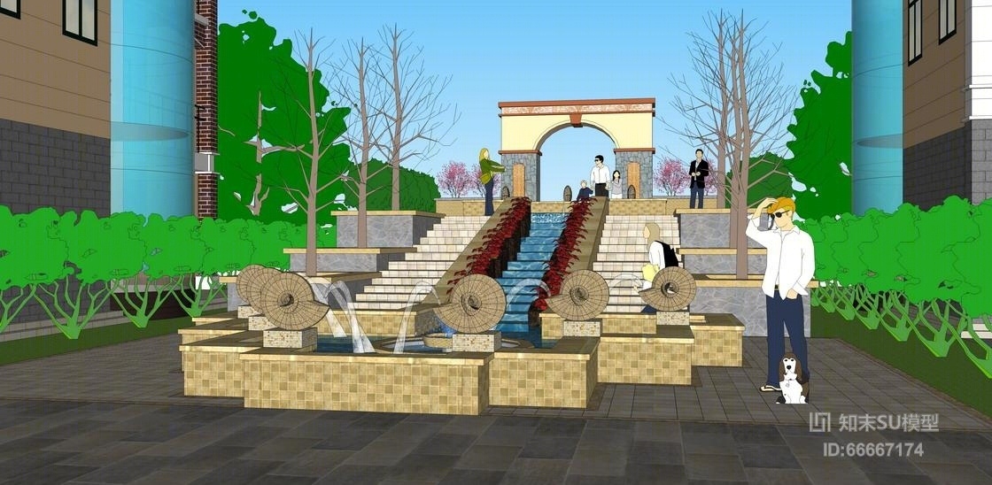 一别墅绿化带景观SU模型下载【ID:66667174】