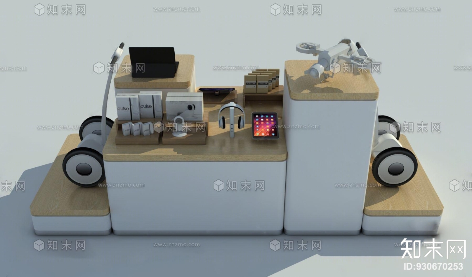 现代电脑耳机平衡车商展柜3D模型下载【ID:930670253】