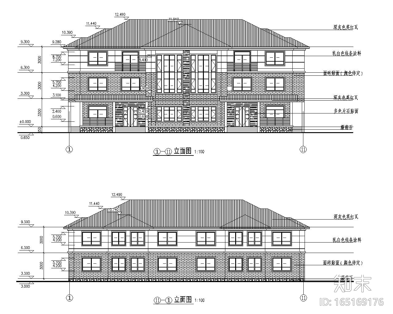 双拼三层砖混结构别墅施工图（CAD含建筑）施工图下载【ID:165169176】