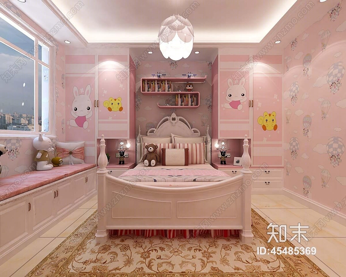 欧式简约公主房3D模型下载【ID:45485369】
