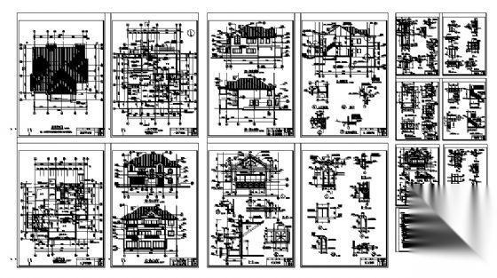 某美式二层别墅建筑施工图施工图下载【ID:149923106】