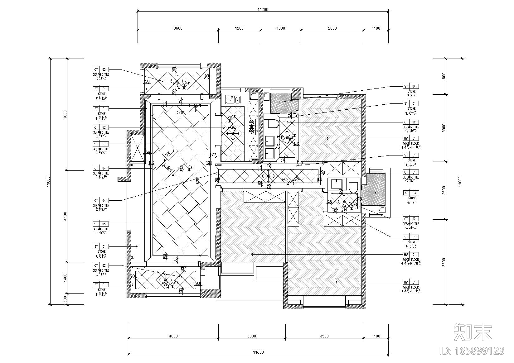 [天津]120㎡美式田园三居样板房设计施工图cad施工图下载【ID:165899123】