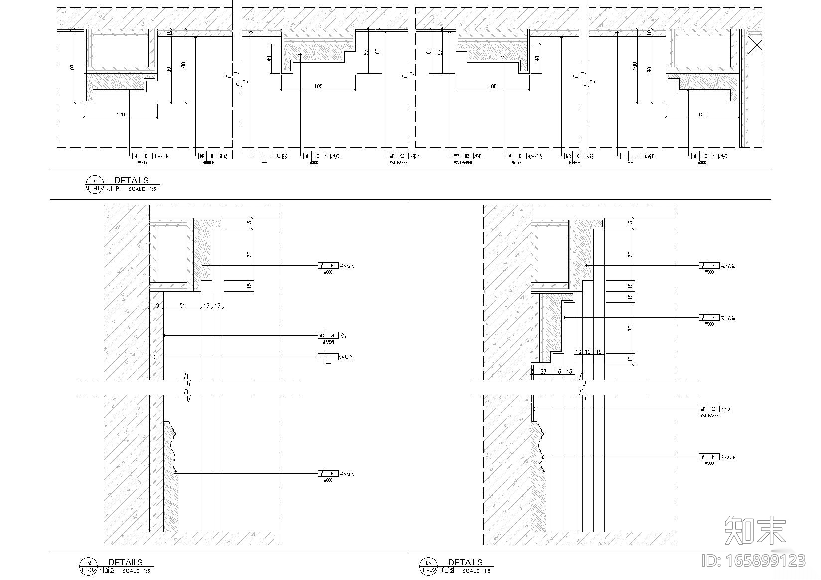 [天津]120㎡美式田园三居样板房设计施工图cad施工图下载【ID:165899123】