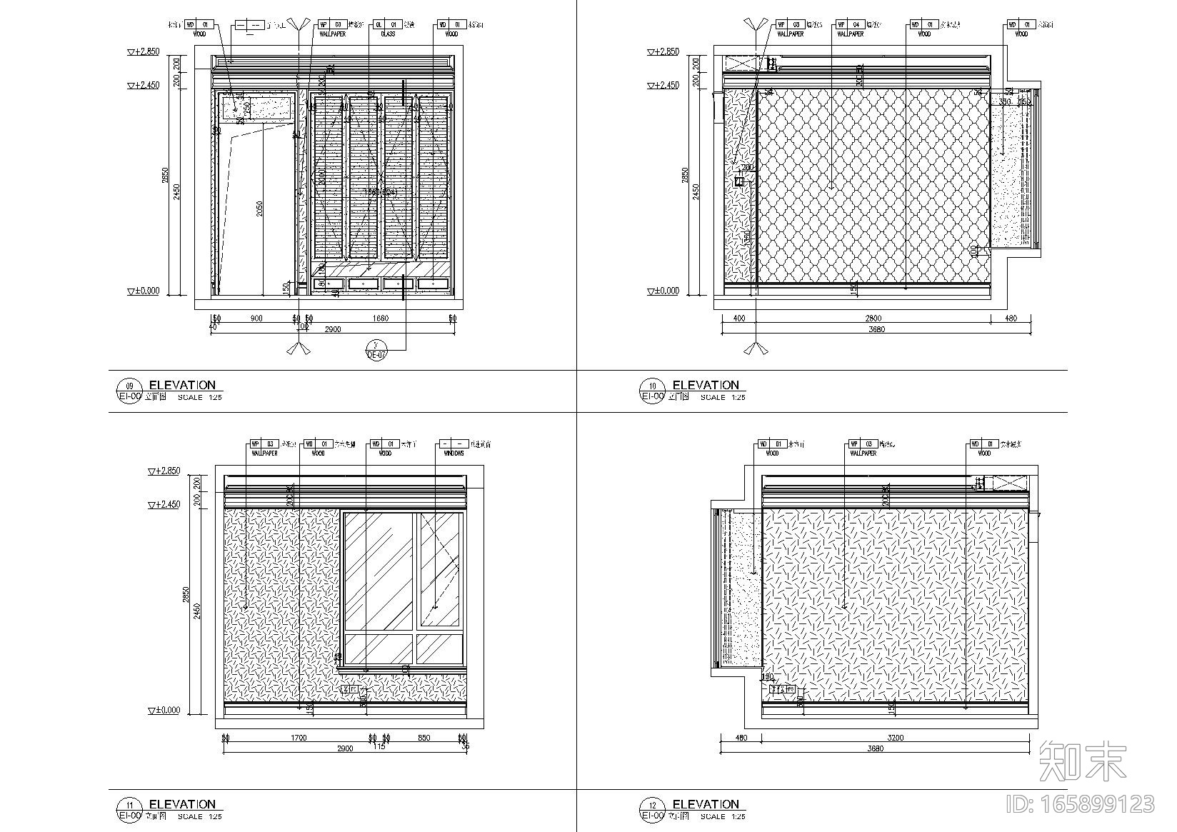 [天津]120㎡美式田园三居样板房设计施工图cad施工图下载【ID:165899123】