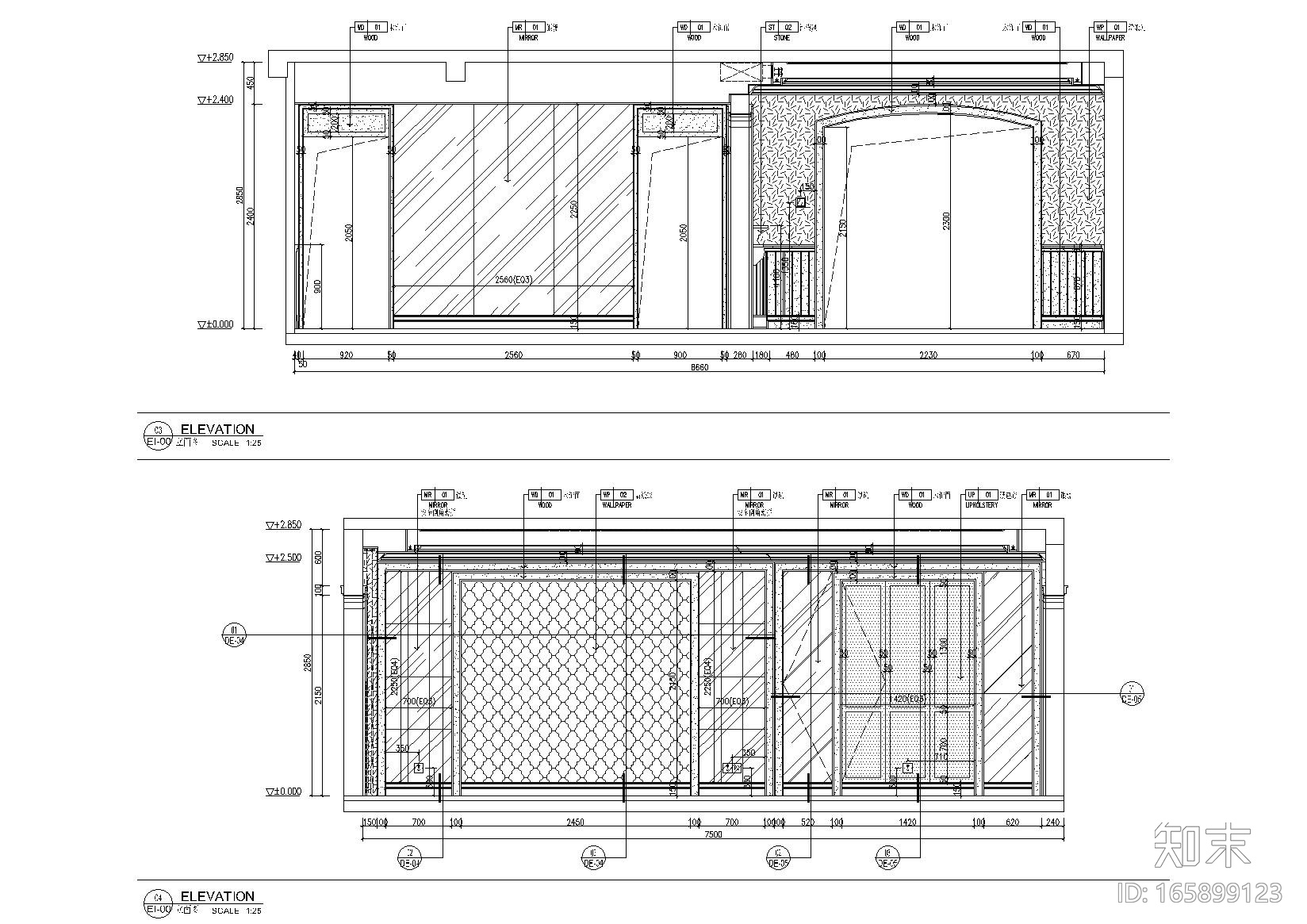 [天津]120㎡美式田园三居样板房设计施工图cad施工图下载【ID:165899123】