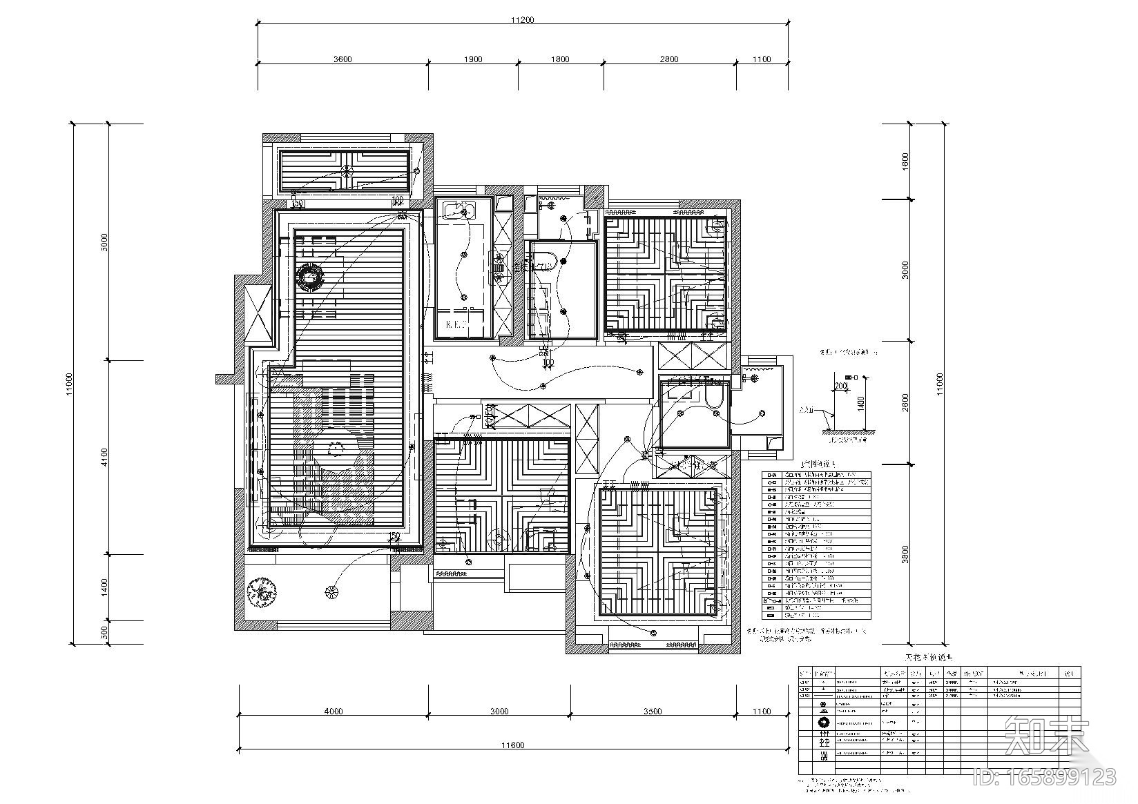 [天津]120㎡美式田园三居样板房设计施工图cad施工图下载【ID:165899123】