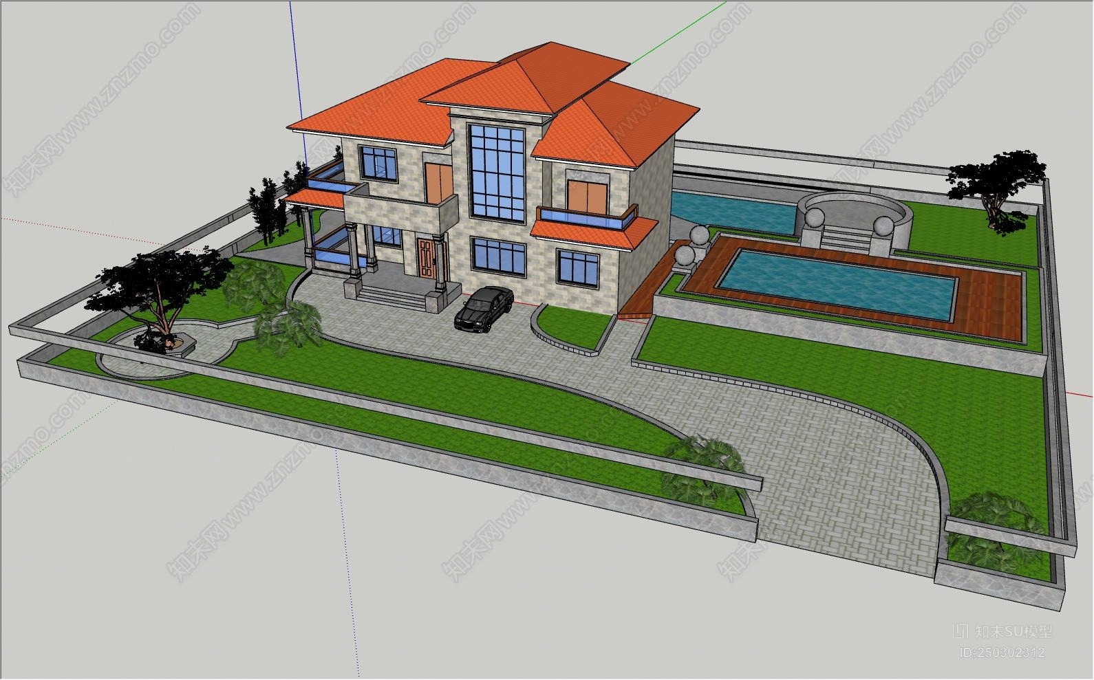现代风格独栋别墅SU模型下载【ID:250302312】
