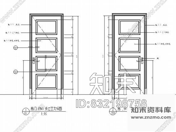 图块/节点实木线单扇房门详图cad施工图下载【ID:832198758】