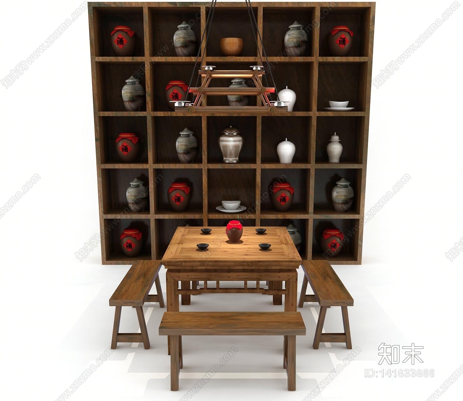 中式实木八仙桌3D模型下载【ID:141833866】