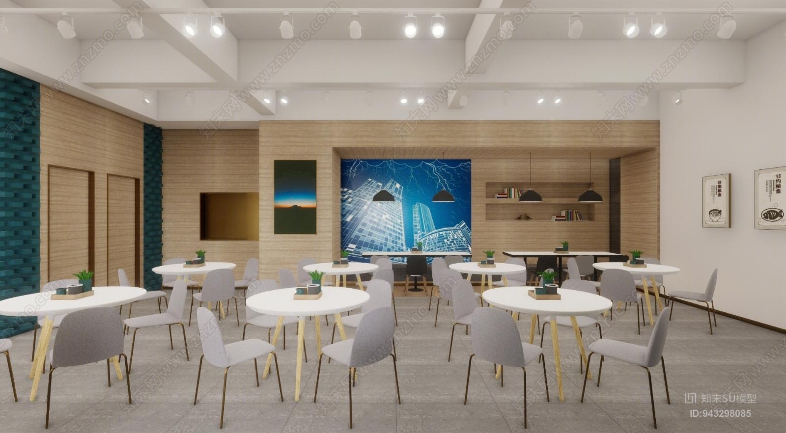 现代员工餐厅SU模型下载【ID:943298085】