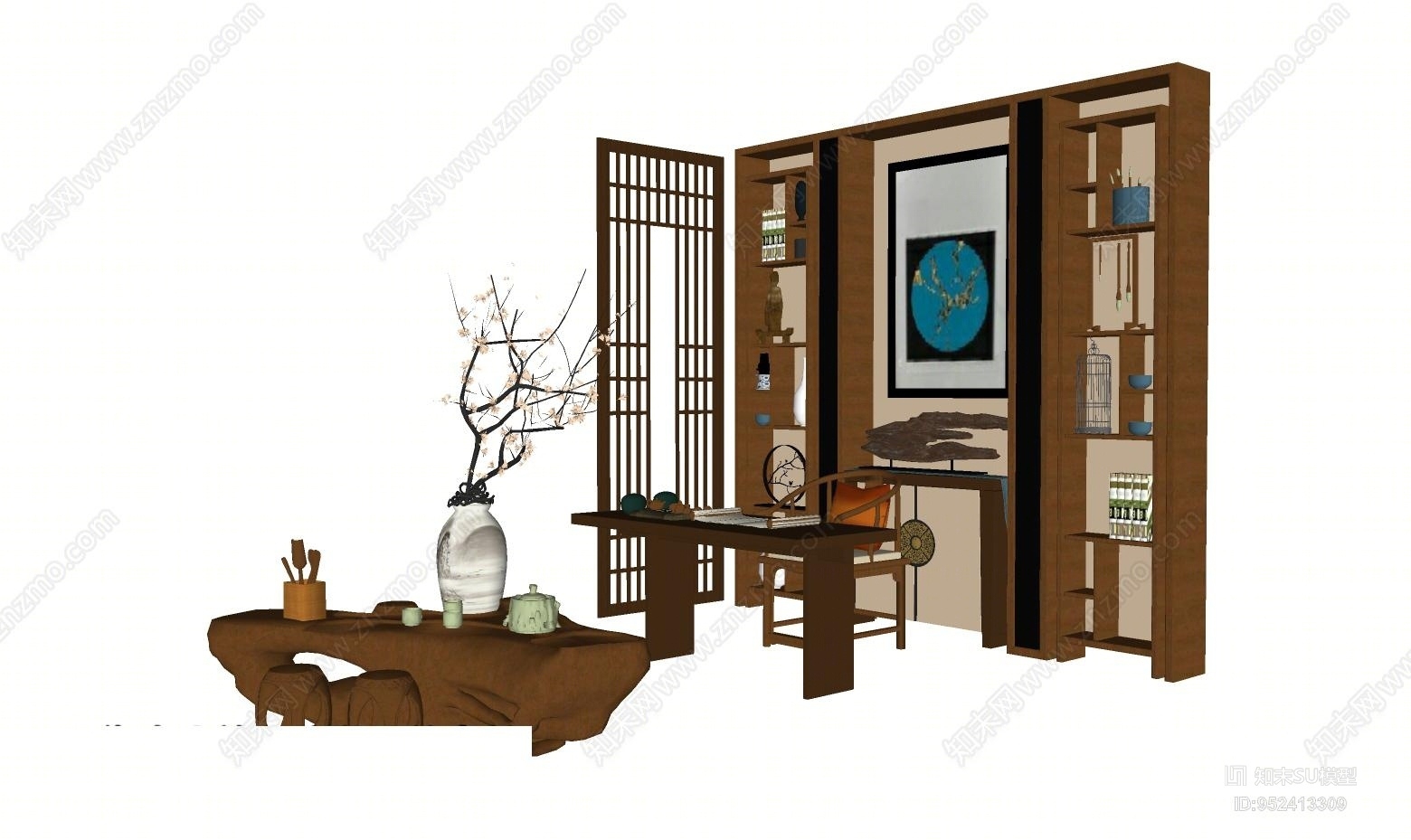 中式风格茶室SU模型下载【ID:952413309】