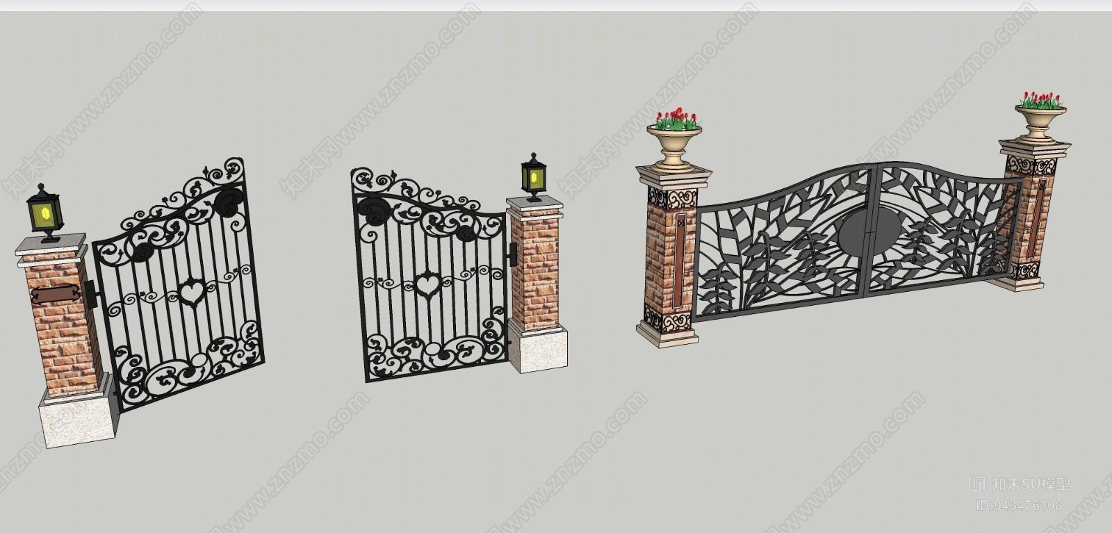 欧式铁艺大门SU模型下载【ID:943476108】