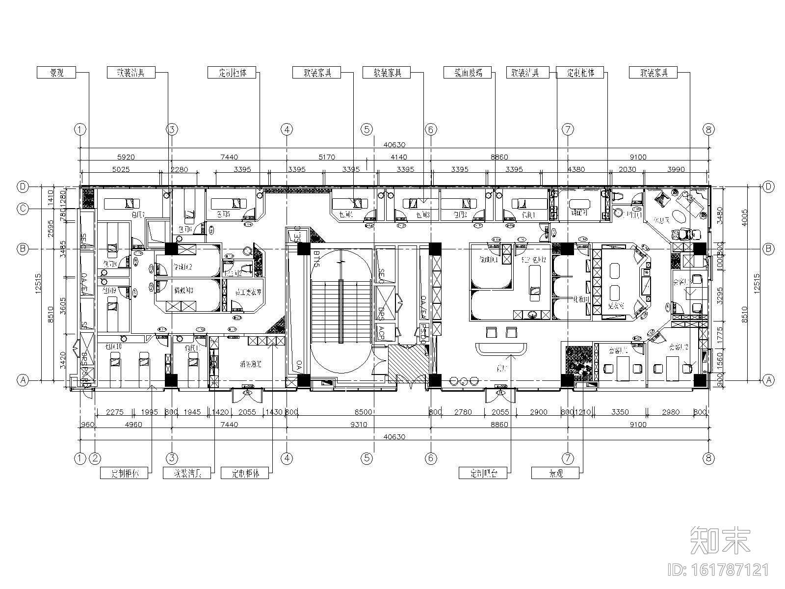 上海美容养生会所室内装修施工图+效果图施工图下载【ID:161787121】