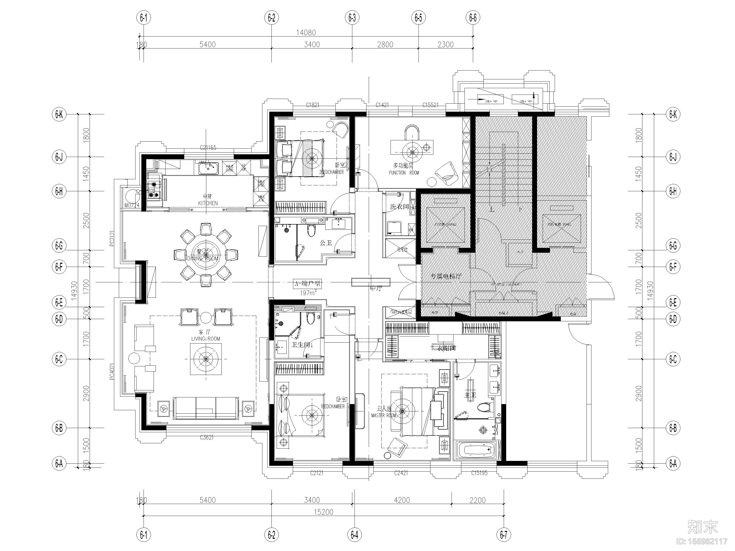 [北京]泰禾中式200㎡三居室样板间施工图施工图下载【ID:166982117】