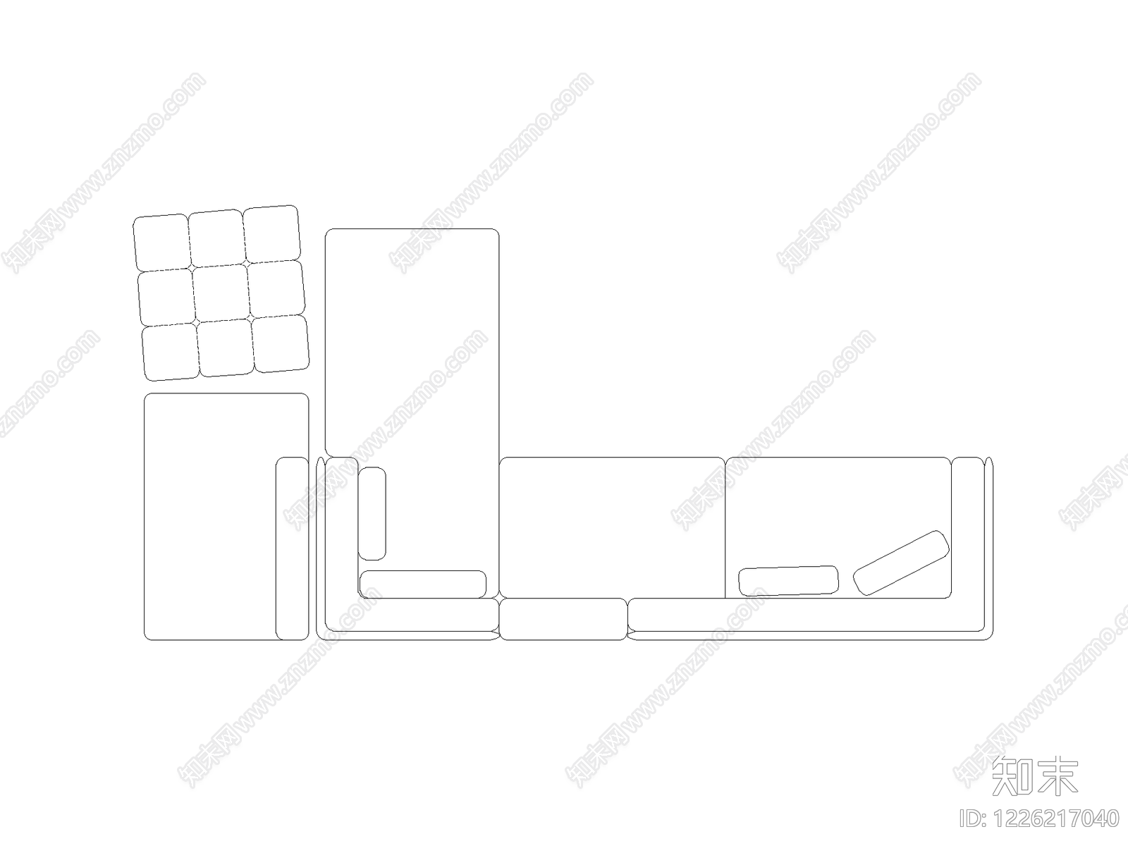 正反沙发组合cad施工图下载【ID:1226217040】