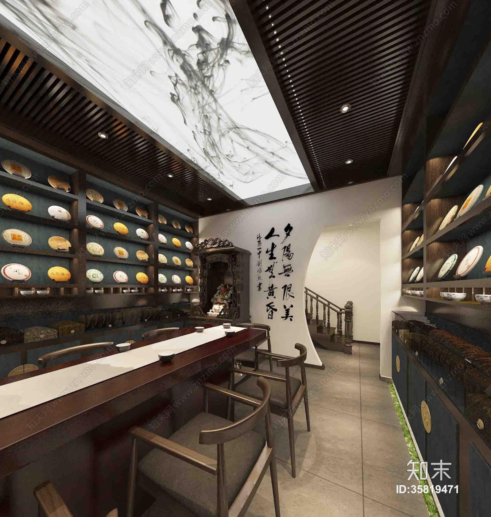新中式茶室茶馆3D模型下载【ID:35819471】